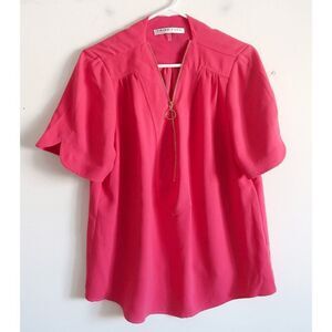 Trina Turk Pink Zip-Up Blouse - Size Large